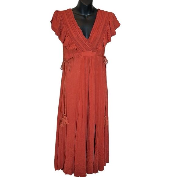 Baltic born Jennifer deep V maxi dress in rust medium wedding guest party - Picture 4 of 8